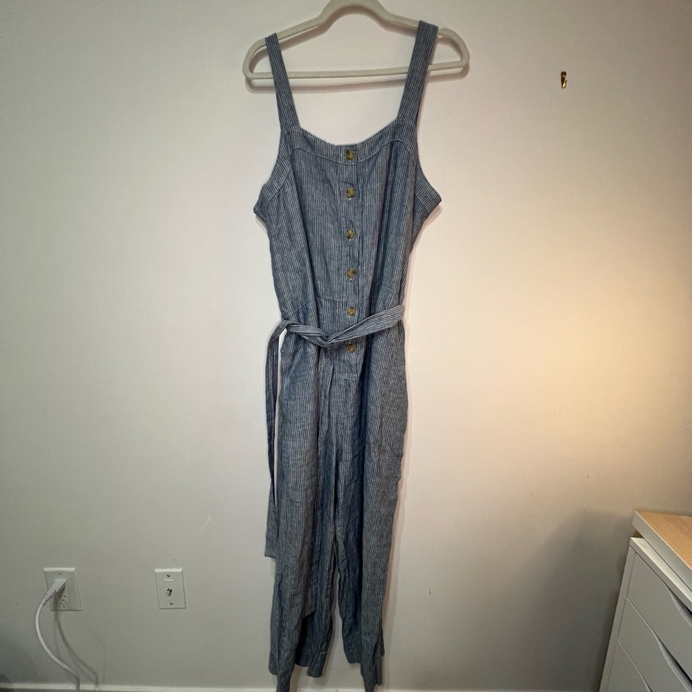 Everlane Navy and White Pinstriped Jumpsuit